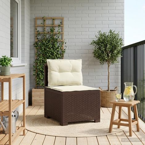 Canapé de Jardin 1 Place Aspect Rotin PP avec Coussins Fauteuil Extérieur Marron et Crème - PANGIVO (1/5)