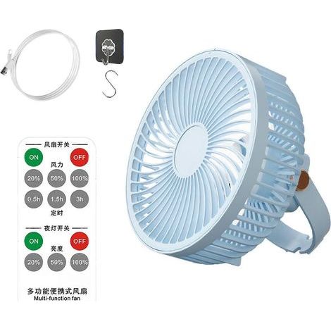 Ventilateur rechargeable de 17,5 cm avec crochet, télécommande, minuterie et éclairage, à suspendre (1/4)
