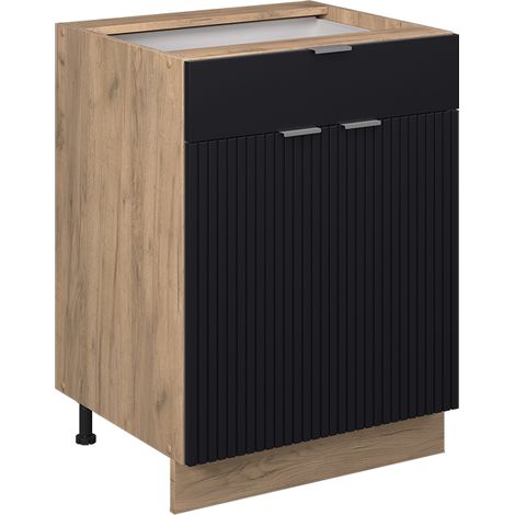 Mobiletto base per cucina Fame-Line, Nero a righe, 60 cm con cassetto, PL Antracite, Vicco