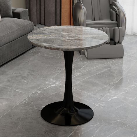 Runder Couchtisch 77,5x77,5x15,5 cm Schwarz/Grau aus Kunstmarmor mit modernem, schlichtem Design (1/5)