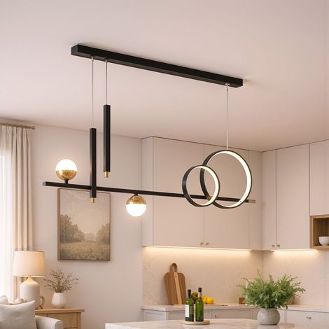 Lustre LED Suspendu 44W Lumiere Gradable Noir Hauteur Reglable (1/5)