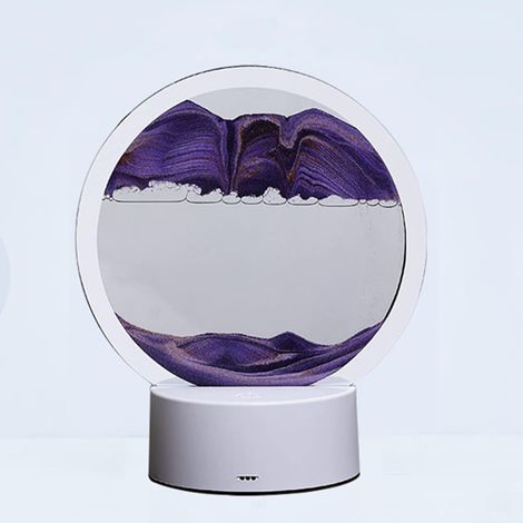 Ornements Décoratifs en Forme de Sablier 3D,Décoration de la Résidence de L'artiste Quicksand,Verre Rond,Scène de Sable de la Mer Profonde en 3D,Cadre D'affichage Dynamique, Violet (1/5)