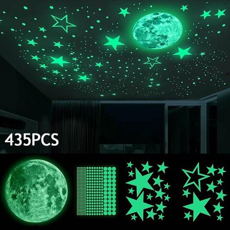 453 Pices Etoiles Phosphorescentes Stickers Muraux, Lune Et Etoiles Autocollants Lumineux, Etoile Fluorescent Autocollant Idal Pour Plafond, Chamb (1/5)