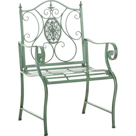 Silla de jardín balcón terraza con reposabrazos de diseño rústico en metal verde envejecido 100003026 (1/5)