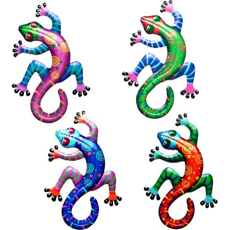 Gecko - Metal Wall Decoration - 3D Landscape Shape - Outdoor Garden Fence Lawn Farmhouse Use - 4 Pieces (1/5)