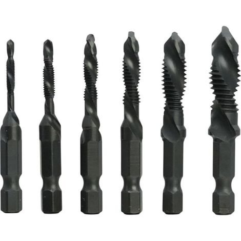 Lot de 6 forets et tarauds combinés - Outils de taraudage-Tailles M3 x 0,5 M4 x 0,7 M5 x 0,8 M6 x 1,0 M8 x 1,25 M10 x 1,5,pour le plastique bois aluminium mince, pas pour le métal dur (1/5)