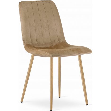 Sedia Lava in velluto marrone con gambe effetto legno (1/5)