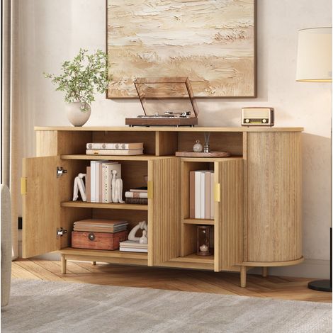 Sideboard mit 3 Türen 140 x 40 x 78 cm aus MDF und Spanplatte Natur HAVRYA (1/5)