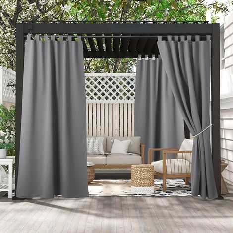 L132xH213cm, Gris,Lot de 2 Rideaux Extérieur Occultant OU Interieur Lumière Bloquer Isolant Thermiques a Pattes Fixation Décoration pour Mainson Chambre Terrasse Tonnelle