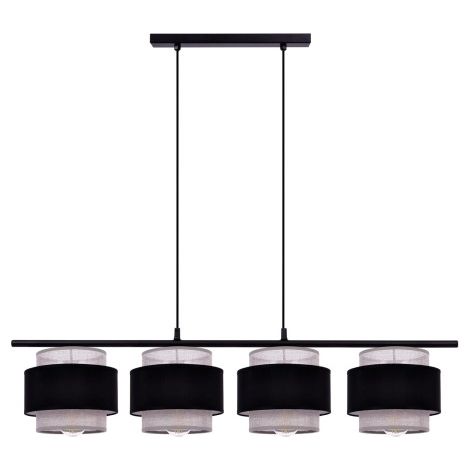 Suspension linéaire 4xE27 abat-jour tissu noir/gris Kaja