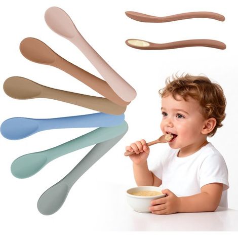 Cucharas de silicona para bebés,6 piezas,Cucharas infantiles,Cubiertos para bebés,Cubiertos infantiles,Cuchara para comer,13,9 x 2,6 x 0,9 cm (1/5)