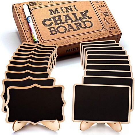 Lavagnette Vitdipy Mini, 20 pezzi, lavagna in legno con supporto, lavagna riutilizzabile e segnaposto per matrimoni, buffet e decorazioni, porta numeri da tavolo (1/5)
