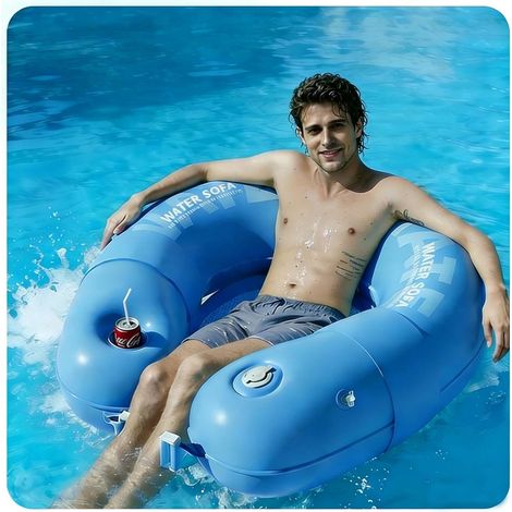 Ulisem - Sedia gonfiabile da piscina - Per adulti - Pompa integrata - Portabicchiere incluso - Valvola a tenuta stagna - Carico massimo: 90 kg - Adatta per piscina e spiaggia (1/5)
