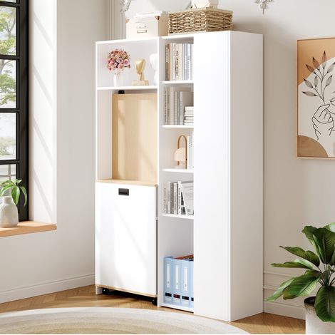 Escritorio plegable con estantes, mueble 2 en 1 con librería integrada, USB, blanco HAVRYA (1/5)