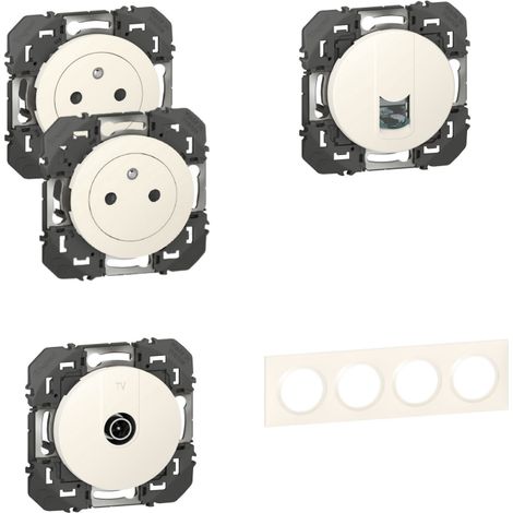 Legrand Pack Dooxie 2x2P+T + RJ45 + TV + Plaque 4P (1/4)