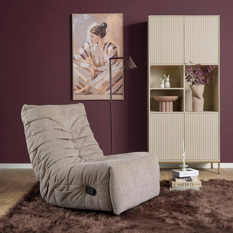 Fauteuil relax inclinable taupe tissu plissé BELORA (1/5)