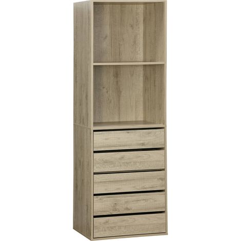 Module dressing avec 5 tiroirs et 2 étagères. naturel. panneaux stratifiés