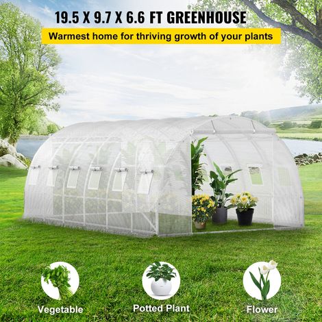 Serre Tunnel Jardin 6,1x3x2,1 m Tente Abri Plantes Cadre en Acier Galvanisé Couverture Étanche PE 3 Poutres Supérieures 4 Poteaux D… (1/5)