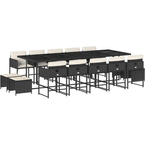 vidaXL Set da Pranzo da Giardino 15 pz con Cuscini Nero in Polyrattan