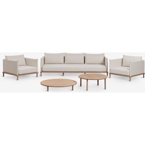 SKLUM Gartenset mit 3-Sitzer-Sofa, 2 Sesseln und 2 runden Couchtischen aus Akazienholz Olivia Helles Akazienbraun             Helles Akazienbraun                     