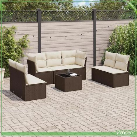 Salon de jardin - 3217423 - Résine tressée marron - Modulaire 8 places - Coussins déhoussables (1/3)
