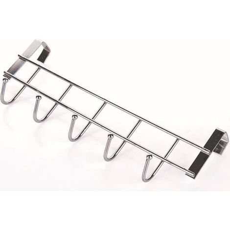 Porte-manteau de porte en acier inoxydable - Support à crochets gain de place pour cuisine, placard, salle de bain - 6 crochets coulissants (1/5)