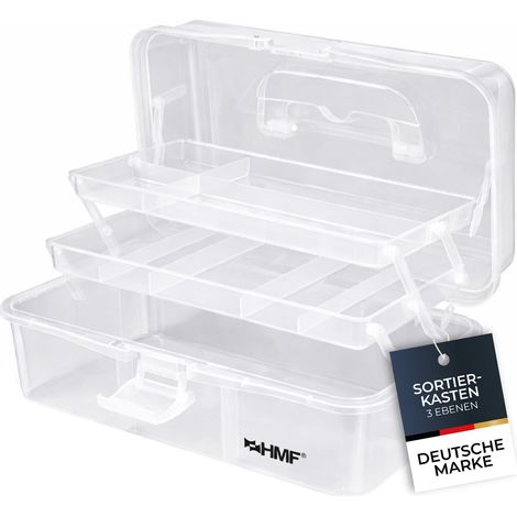 HMF Nähkasten aufklappbar mit 3 Ebenen, Sortierbox für Kleinteile, 33 x 20 x 15 cm, Transparent (1/4)