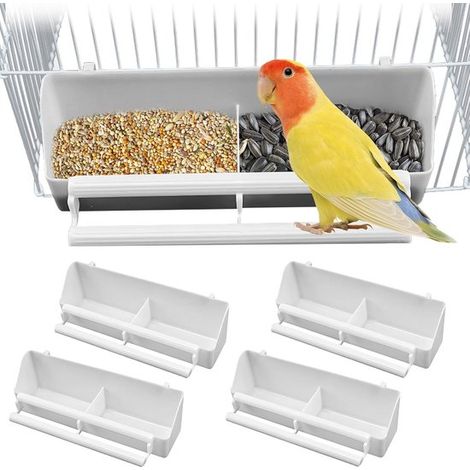Juego de comederos para pájaros de 4 piezas: Columna de alimentación con soporte y accesorios para jaula (1/5)