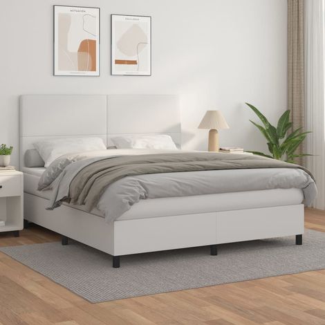 Boxspringbett mit Matratze Weiß 160x200 cm Kunstleder