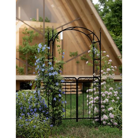 arche de jardin métallique 2 44 m treillis portail double plantes grimpantes roses vignes décoration mariage noir (1/5)