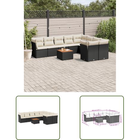 The Living Store Salon de jardin 10 pcs avec coussins noir résine tressée - Ensemble Salon De Jardin - Meuble De Jardin - Salon Extérieur - Résine Tressée - Mobilier De Jardin (1/3)