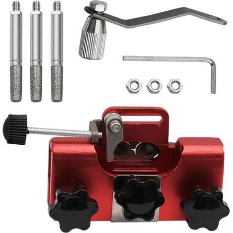 Affûteur de tronçonneuse,Affûteur scie en alliage d'aluminium avec 3 embouts - Outil d'affûtage, affûteur chaîne à manivelle pour scies chaîne, électriques Rouge (1/5)