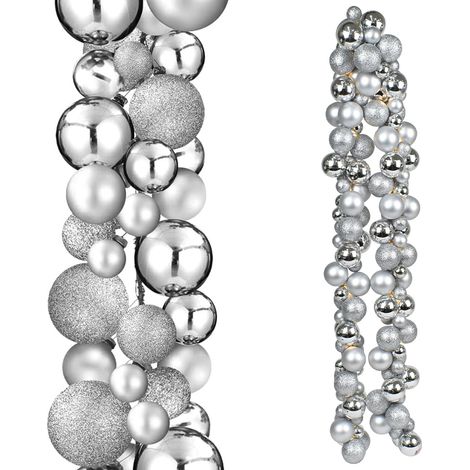 Ghirlanda Natalizia 142 Palline Natale 180cm Festone con LED Natalizio Argento