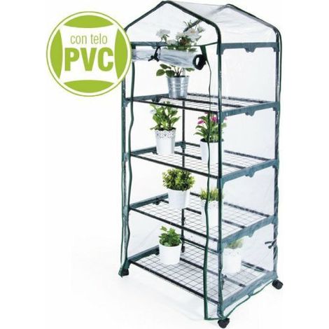 VERDELOOK - SERRA 4 RIPIANI CON RUOTE TELO PVC TRASP. 69X49X160 CM.