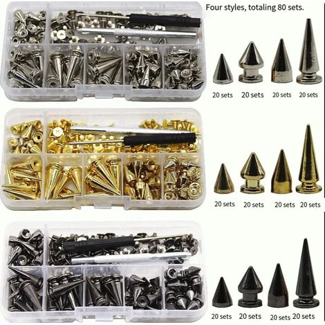 3 coloris, 240 pièces, rivets métalliques pour ceinture, rivets décoratifs en alliage, rivets punk à tête conique, rivets mâles et femelles (1/5)