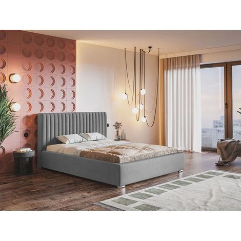 Lit rembourré avec rangement 120x200 velours gris Toscania (1/5)
