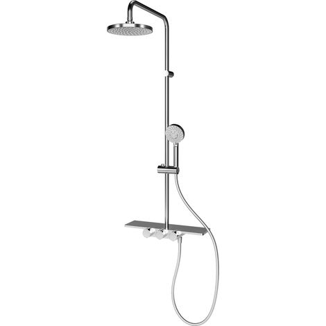 Schulte – Colonne de douche thermostatique avec tablette intégrée – Pommeau rond orientable – Douchette à main – Finition chromée – Dimensions 45 x 112 cm