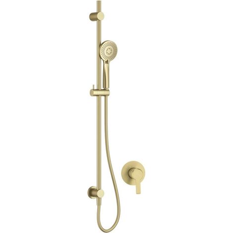 Ensemble de douche avec barre coulissante, mitigeur et douchette, finition or brossé - Arvo