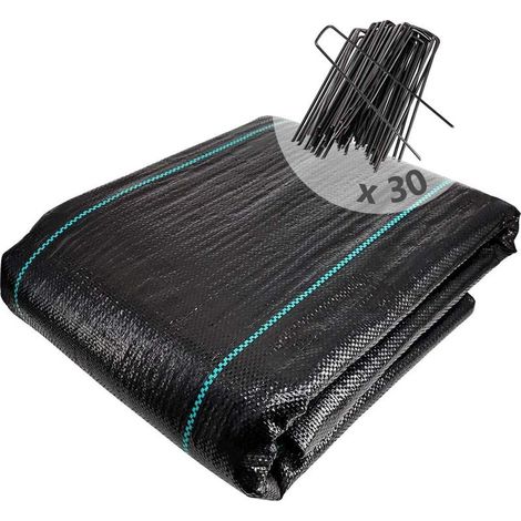 Toile de Paillage avec 30pcs de Piquets Contre Les Mauvais Herbes 10Mx2M en Fibres de Polypropylène Tissées Anti-UV 100g/m2 Résistant Aux Déchirures Piquets de Fixation Fournis (1/5)