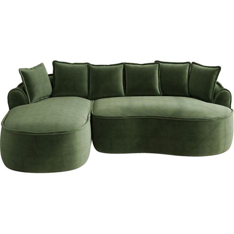 Divano angolare modulare senza struttura in ciniglia verde, chaise longue, HOMVRA (1/5)