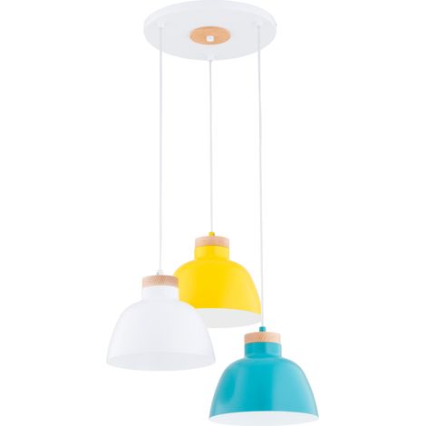 Suspension loft blanche bois, 3 abat-jour E27 Lorien (1/3)