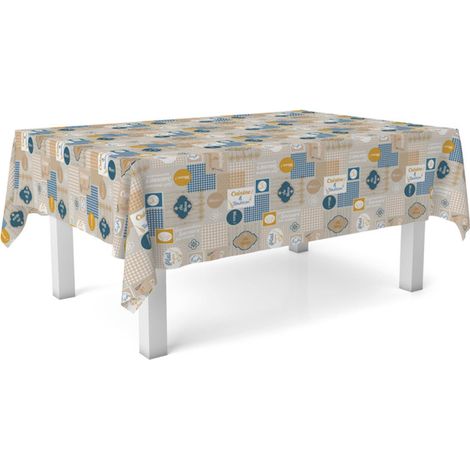Nappe Toile cirée Lavable rectangulaire 260x140 cm Cuisine Bleu (1/4)