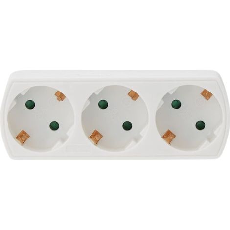 3-fach-Steckdosenleiste mit Schutzkontaktstecker, 250 A, erhöhte Sicherheit, für 3 Geräte, flaches Design, weiß (1/5)