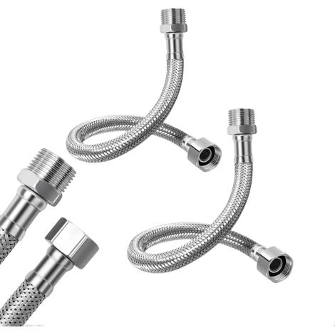 2 x 3/8 inch Stainless Steel Braided Flexible Connecting Pipe, Sanitary Flexible Connection Hose, Waterproof Extension Standard, for Tap and Water Heater (1/5)