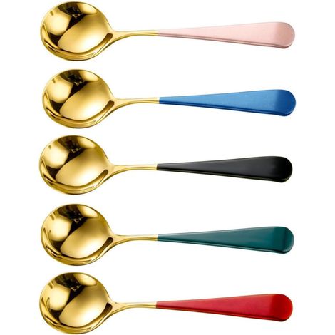 VILLCASE Lot de 5 Cuillères à Dessert en Acier Inoxydable Rondes (1/5)