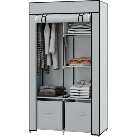Armoire dressing en tissu pliable gris clair avec 5 compartiments, tringle et fermeture éclair (1/5)