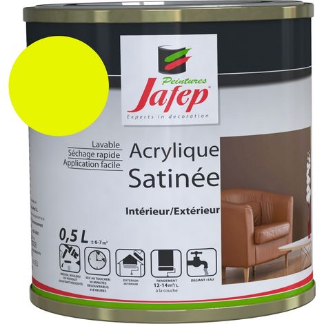 Peinture acrylique satinée jaune canari 0,5 L – Peinture lessivable – Longue durée et haute résistance – Pour intérieur et extérieur – Jafep