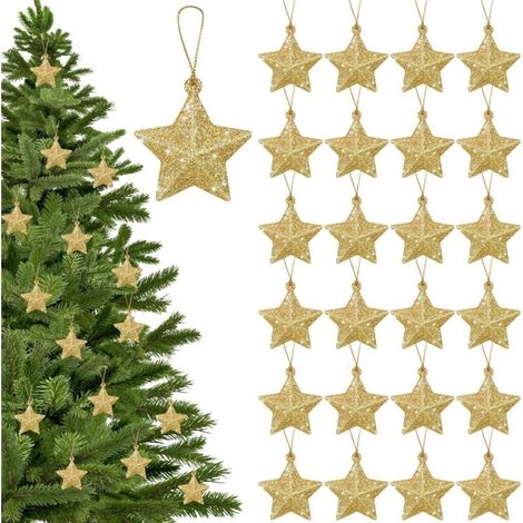 48 Pezzi Ornamenti a Stella con Lucentezza Oro per Albero di Natale, Piccole Stelle in Plastica Pendenti, Decorazioni Natalizie in Plastica per Feste di Natale, Matrimoni e Decorazioni per la Casa per (1/4)