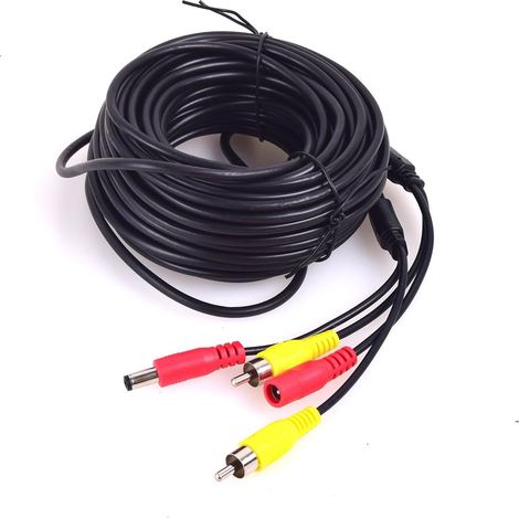 1 Câble vidéo, rallonge RCA, connecteur jack, alimentation CC, prise 2,1 x 5,5 mm, 2 en 1, 10 m, pour caméra de recul, CCTV (1/5)
