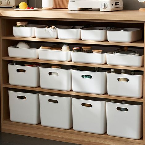Lot de 8 boîtes de rangement avec 4 couvercles, panier de rangement en plastique avec poignées, boîtes de rangement multifonctionnelles pour cuisine, bureau, placard, salle de bain, jouets
